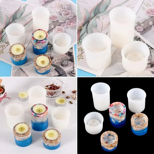 Vista 5 de Portavelas de resina, juego de 3 moldes cilíndricos de silicona para candelabro epoxi para resina epoxi DIY portavelas de cristal, decoración