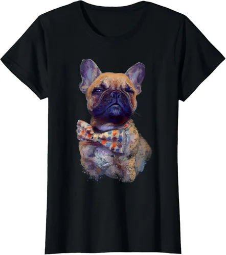 Vista 42 de Camiseta de bulldog francés con estampado realista, artística de bulldog francés, Negro, S
