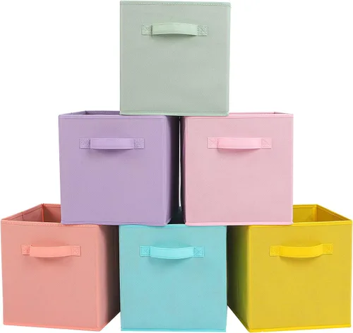 Vista 15 de Stero - Contenedores de tela para almacenamiento de 13x13x13 pulgadas, paquete de 6 cubos de almacenamiento de colores divertidos con asas, cestas