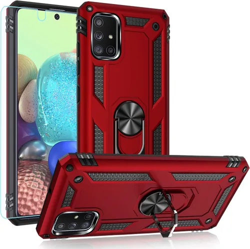 Vista 13 de Funda para Samsung A71 5G, Galaxy A71 5G, funda PUSHIMEI de grado militar resistente con protector de pantalla HD, anillo magnético con soporte