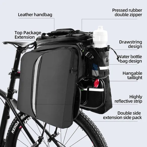 Vista 3 de ROCKBROS - Bolsa de maletero para bicicleta, impermeable, de cuero de carbono, para el asiento trasero, alforja, bolso de mano