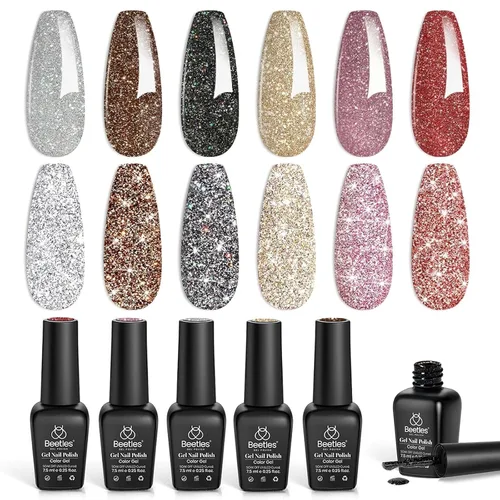 Vista 20 de Beetles - Juego de esmaltes de gel de otoño con gel floreciente, efecto A - Marrón ámbar Atracción ámbar