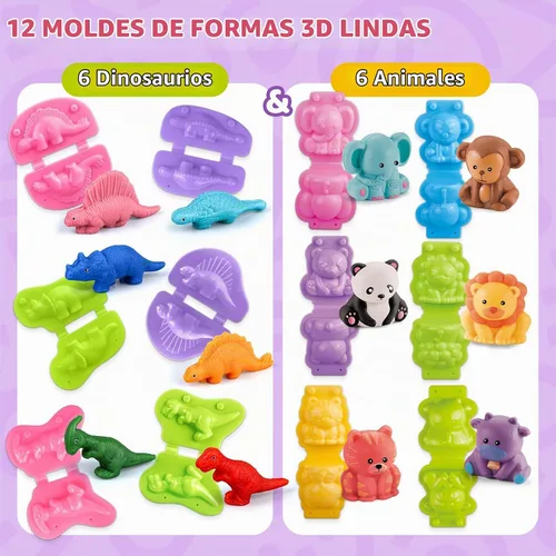 Vista 3 de Juego de herramientas de masa de dinosaurios y animales de 33 piezas