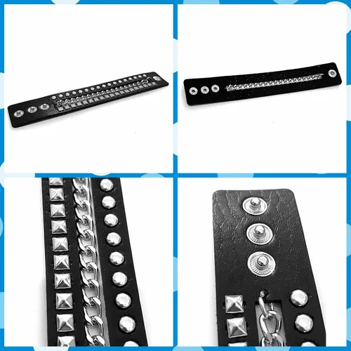 Vista 3 de 3 Pieces Punk Rock Leather Bracelets for Women Pop 80s 90s Emo Jewelry Accessories Retro Spiked Adjustable Wrap Wrist Cuffs
