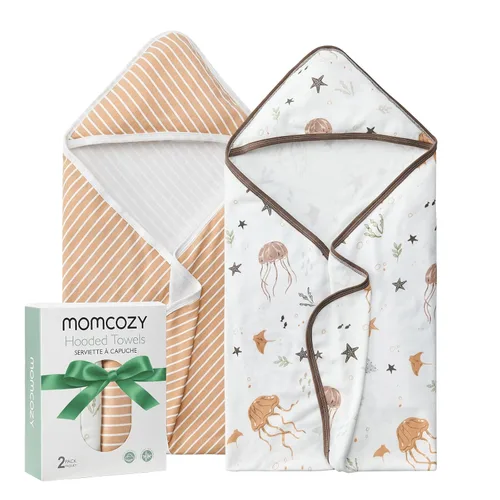Vista 11 de Momcozy Toalla de bebé con capucha, ultra suave y absorbente, juego de toallas de baño grandes para mayor comodidad y suavidad en la piel del bebé