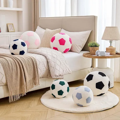 Vista 5 de Uvvyui Almohada de fútbol de fútbol, redonda, estética, decoración del hogar, almohada decorativa suave para fútbol, pelota deportiva, almohadas