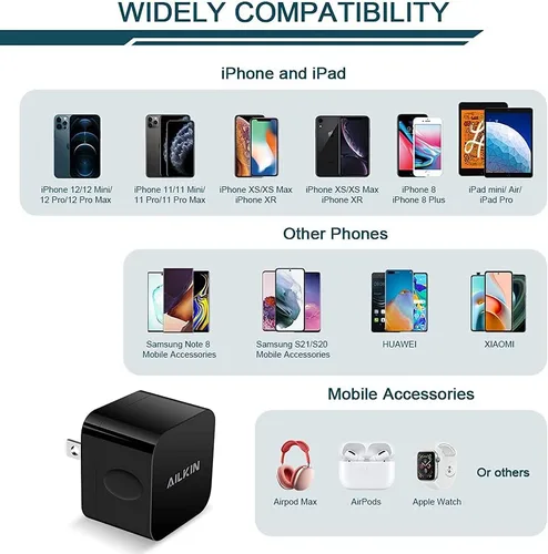 Vista 6 de 2 paquetes de cargadores de pared USB, bloque de carga rápida de 2.4A de doble puerto cuadrado plano, adaptador de corriente AC, estación de carga