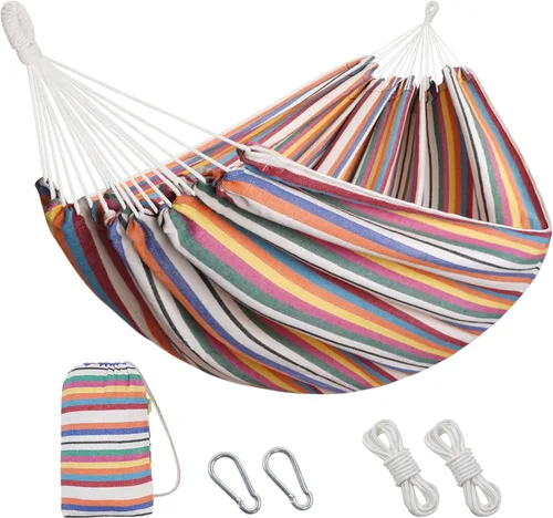Vista 10 de Hamaca brasileña con correas para árboles, hamacas de lona, hamaca portátil con bolsa de transporte para patio trasero, porche, uso en exteriores e