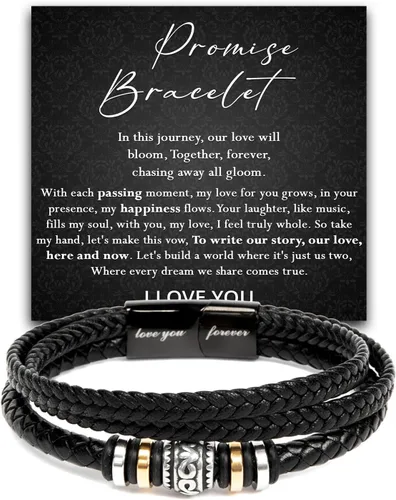 Vista 9 de Pulsera Promesa Para Él, Pulsera de Cuero Trenzado y Acero Inoxidable con Infinito, Letra "Te Amo Para Siempre", Regalos de Promesa Para Hombre