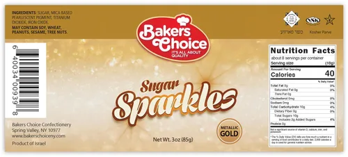 Vista 3 de Bakers Choice - Gránulos de azúcar dorados espumosos para aderezos de helado, chispas de azúcar doradas brillantes para hornear, sin lácteos, Kosher