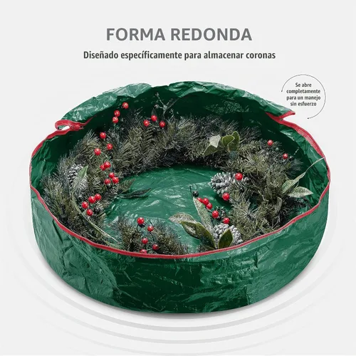 Vista 3 de ZOBER - Contenedor de almacenamiento para coronas de Navidad de 30 pulgadas - Bolsa para coronas de Navidad con doble cierre y asas duraderas - Verde
