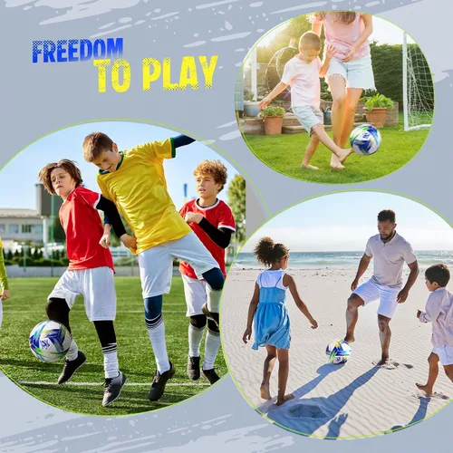 Vista 7 de Balón de Fútbol Tamaño 5 Tamaño 4 con Bomba Desinflada, Diseño Multicolor Vibrante, Brillante Tri-Color para Entrenamiento en Interiores/Exteriores