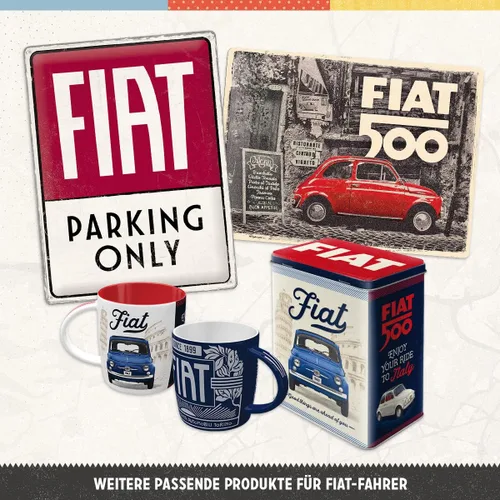 Vista 4 de Nostalgic-Art Cartel de hojalata retro – Fiat 500 – Coche rojo en la calle – Idea de regalo para los fanáticos de Italia, placa de metal, diseño