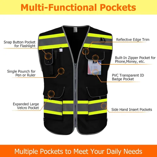 Vista 3 de TCCFCCT 9 Pockets Hi Vis Safety Vest for Men Women with Extend Edge, Class 2