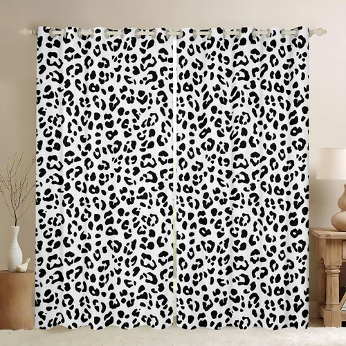 Vista 37 de Feelyou Purple Leopard Print Blackout Curtains Black Wild Safari Darkening Drapes for Bedroom Living Room Decor Cheetah Fur Wildlife Thermal