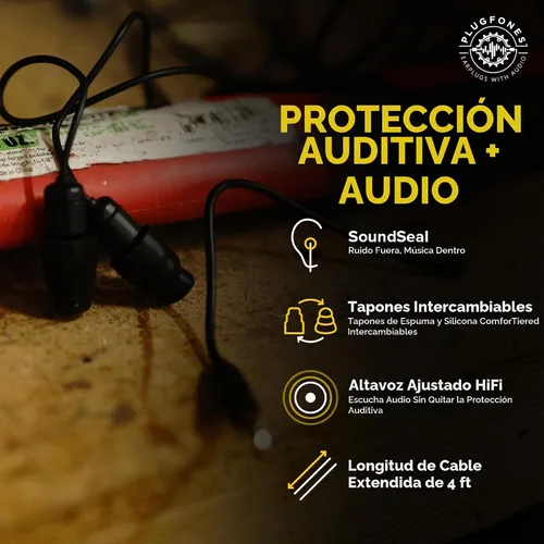 Vista 3 de Plugfones Contractor audífonos internos con protección de silicona y protección de goma eva Negro