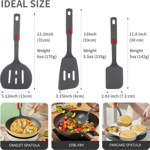 Vista 6 de Juego de espátulas de silicona flexible para utensilios de cocina antiadherentes, silicona de goma, sin BPA, resistente al calor, resistente