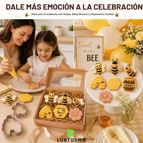 Vista 3 de LUBTOSMN Juego de cortadores de galletas con temática de abeja, juego