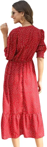 Vista 2 de Floerns Vestido de mujer con cuello en V y manga abombada dobladillo con volantes