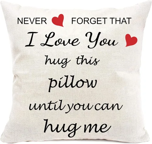 Vista 10 de Funda de almohada decorativa Anrkets con impresión a dos caras para amantes "Abraza esta almohada hasta que puedas abrazarme", de lino y algodón