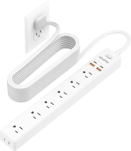 Vista 15 de Regleta protectora de sobretensiones de 10 pies, 7 tomacorrientes, 4 puertos USB (2 USB C), cable de extensión plano ultrafino y enchufe plano, 1700