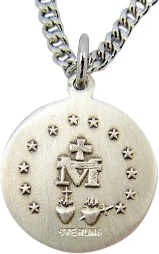 Vista 2 de Colgante redondo de plata de ley virgen maría milagrosa para mujer, 58 pulgadas, Plata esterlina