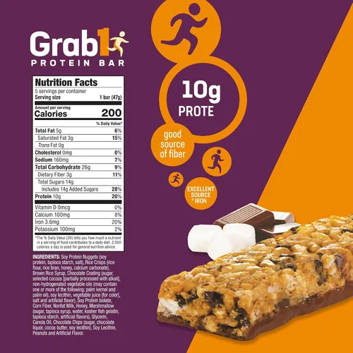 Vista 2 de Grab1 Rocky Road Barras de proteínas 0.35 oz de proteína (paquete de 2 – 10 barras) controla el hambre Certificado Kosher Bajo en calorías