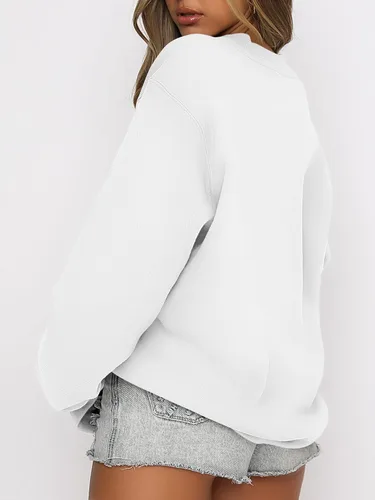 Vista 2 de ANRABESS Sudadera de manga larga para mujer, casual, cuello redondo, ajuste holgado, sudadera con capucha de forro polar para otoño