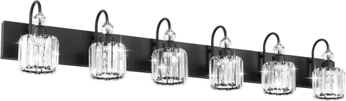 Vista 13 de Ralbay Modernas luces LED de cristal para tocador de baño, 3 luces de acero inoxidable, luces de tocador de cristal sobre el espejo, accesorios