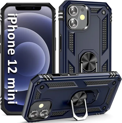 Vista 8 de ADDIT i Phone 12 Mini - Funda para iPhone 12 Mini, con anillo de soporte, soporte ajustable, grado militar, protección resistente, a prueba