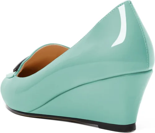 Vista 5 de Tacones de cuña baja para mujer, zapatos de vestir con barra de metal de 2 pulgadas