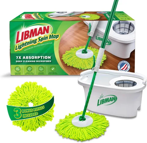 Vista 10 de Libman Lightning Spin Mop System Plus 1 cabezal de repuesto Trapeador y balde con juego de escurridor Trapeador de piso Trapeador giratorio