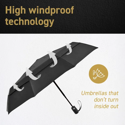 Vista 3 de Windproof Travel Umbrellas for Rain - Lightweight, Strong, Compact with & Easy Auto OpenClose Button for Single Hand Use - Double Vented Canopy for