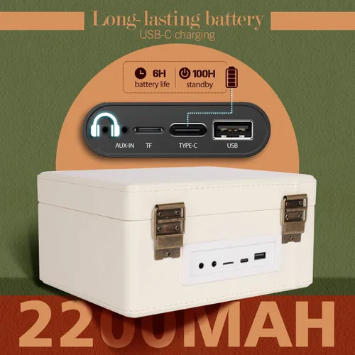Vista 4 de RetroBeat Time Vintage - Caja de música portátil - CD con altavoces, transmisor Bluetooth, recargable, USB/AUX, regalo multimodo (blanco)