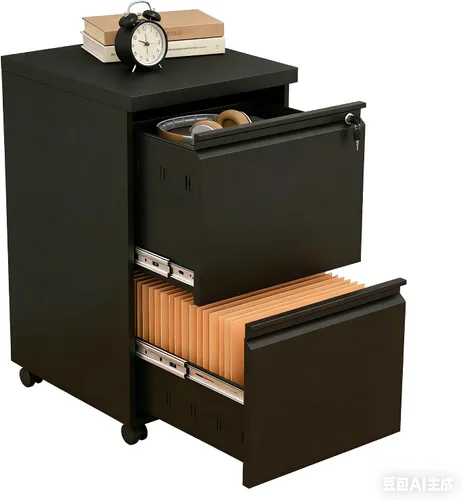Vista 10 de LUCYPAL Archivador de metal de 2 cajones con ruedas, archivador con cerradura para tamaño legal/carta, archivador con cerradura para oficina