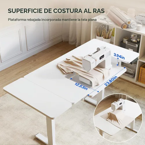 Vista 5 de FLEXISPOT Mesa de coser ajustable con cama para máquina de coser de montaje empotrado, escritorio de costura con doble espacio de trabajo ajustable