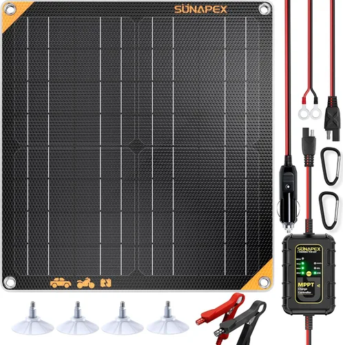Vista 15 de SUNAPEX Cargador de batería solar de 5 vatios para coche, 12 voltios, impermeable, alimentado por energía solar, cargador y mantenedor, cargador
