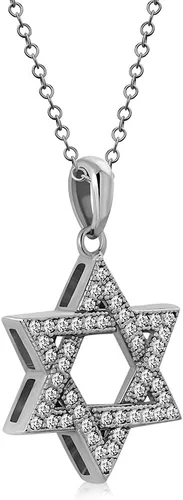 Vista 6 de Collar con colgante de plata de ley 925 con estrella judía de David con circonita cúbica blanca