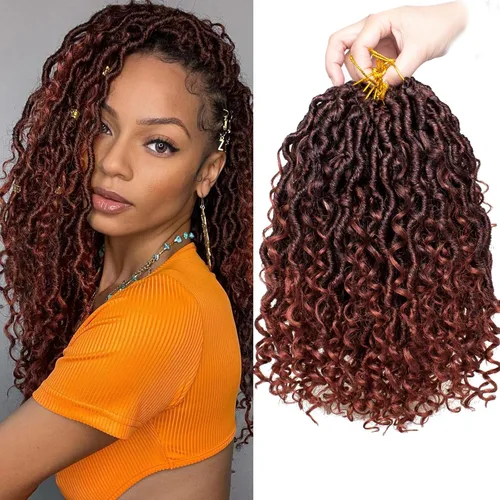 Vista 20 de Goddess Locs - 8 paquetes de cabello de ganchillo Goddess Locs de 10 pulgadas, pelo corto de imitación de ganchillo con rizos pre-enrollados