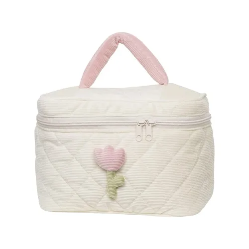 Vista 9 de Bolsa de maquillaje floral kawaii, bolsa para cosméticos y cosméticos, bolsa de viaje estética, organizadora de bolsa de aseo acolchada de hadas