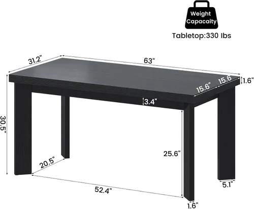 Vista 3 de Bigbiglife Mesa de comedor de 63 pulgadas para 6, mesa de comedor para interiores y exteriores con patas de madera, mesa de cocina con mesa grande