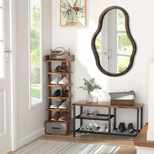 Vista 3 de Espejo con marco de madera irregular para pared, moderno, asimétrico, único, espejo de pared para colgar, espejo artístico ondulado, decoración