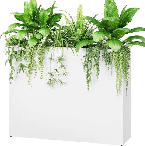 Vista 10 de Stoog - Macetero alto rectangular de metal de 38" - Macetero para todo clima para uso en interiores/exteriores, con estante extraíble y diseño Negro
