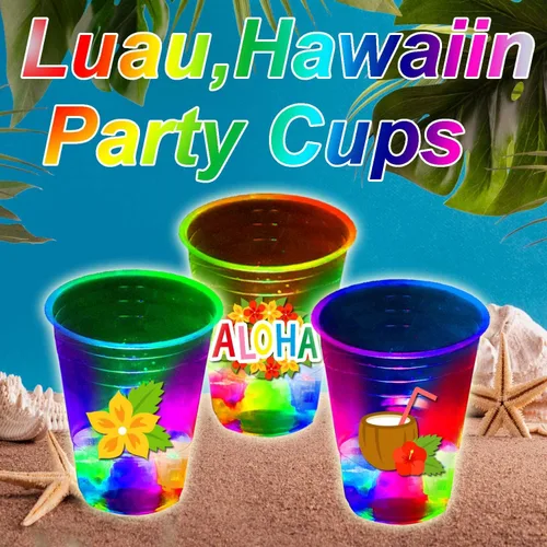 Vista 7 de mishunyus 24 Piezas Tazas Brillantes de Fiesta Hawaiana Luau, Tazas de Fiesta Tiki Intermitentes, Decoraciones de Fiesta Luau Tropical Suministros