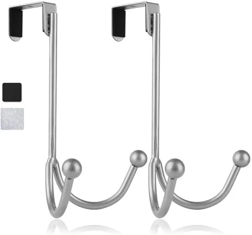 Vista 11 de HFHOME Paquete de 2 ganchos dobles para colgar sobre la puerta, organizador de ganchos dobles de metal para colgar abrigos, sombreros, batas, Negro