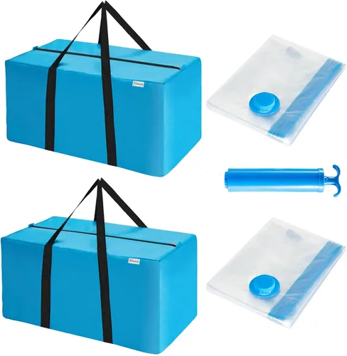 Vista 6 de Bolsa de mudanza extra grande, bolsa de almacenamiento resistente que ahorra espacio para embalaje de ropa, bolsa azul para mudanzas, bolsas