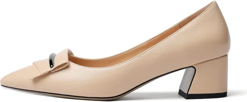 Vista 2 de YODEKS Zapatos de tacón grueso para mujer, tacón de bloque bajo, punta puntiaguda, zapatos de tacón para el trabajo, casual, vida diaria, fiesta