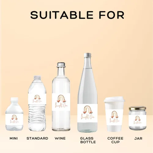 Vista 4 de Andaz Press Etiquetas impermeables para botellas de agua de primer cumpleaños con diseño de arco iris bohemio, envolturas brillantes para botellas