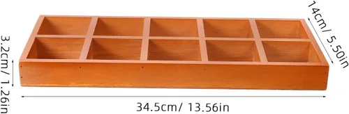 Vista 5 de Organizador dividido de madera, bandeja de clasificación de madera, pantalla de rejilla, bandeja rectangular de madera dividida con 10 secciones