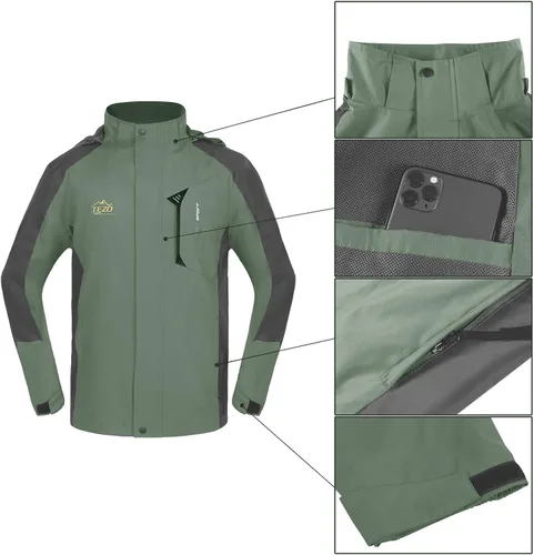 Vista 3 de TEZO Chaqueta impermeable para hombre, con capucha, rompevientos ligera